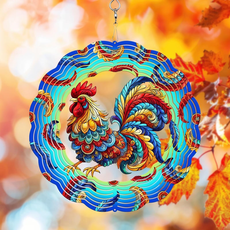 PUCPAM Rooster Wind Spinner, 3D Hanging Stainless Steel Garden Spinner, Wind Spinner Hanging for Outdoor & Indoor Décor, Unique Gifts for Yard Garden Decoration or Patio Décor (Rooster) - Image 1